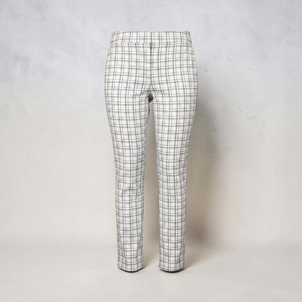 Ann Taylor Women’s 4 Plaid Ankle Pants Ivory Black Windowpane Stretch Trouser